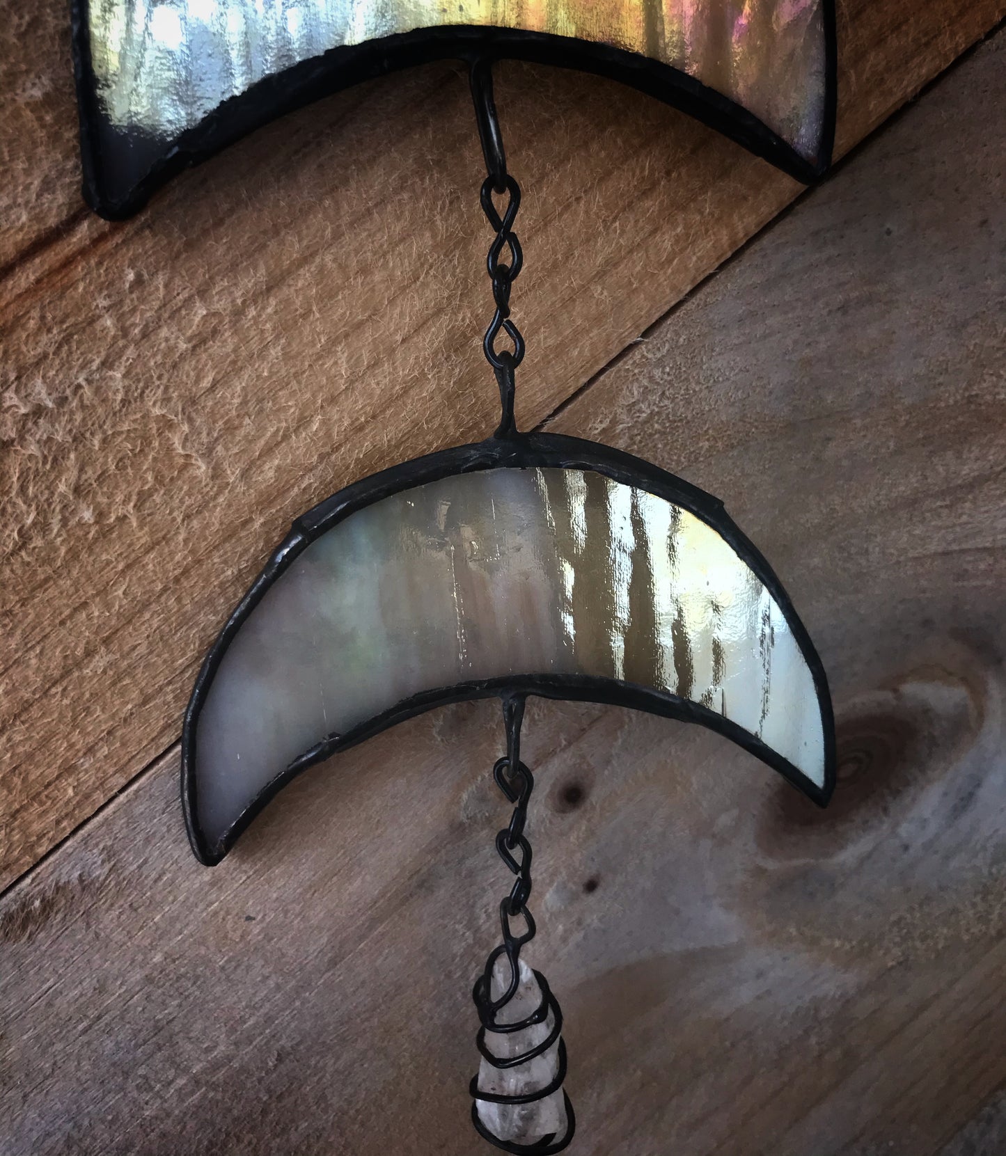 Iridescent Moon Phase with Quartz Crystal