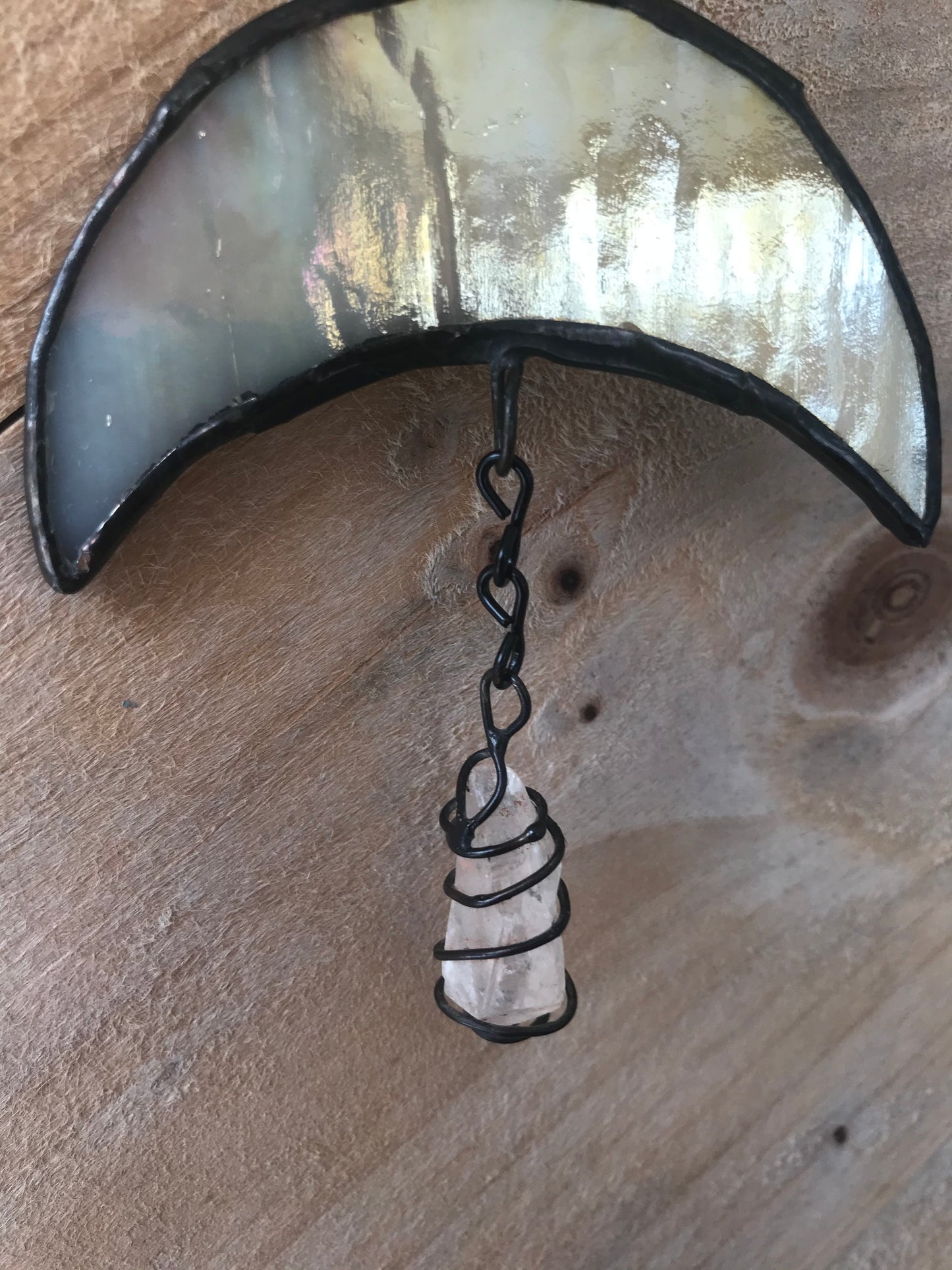 Iridescent Moon Phase with Quartz Crystal