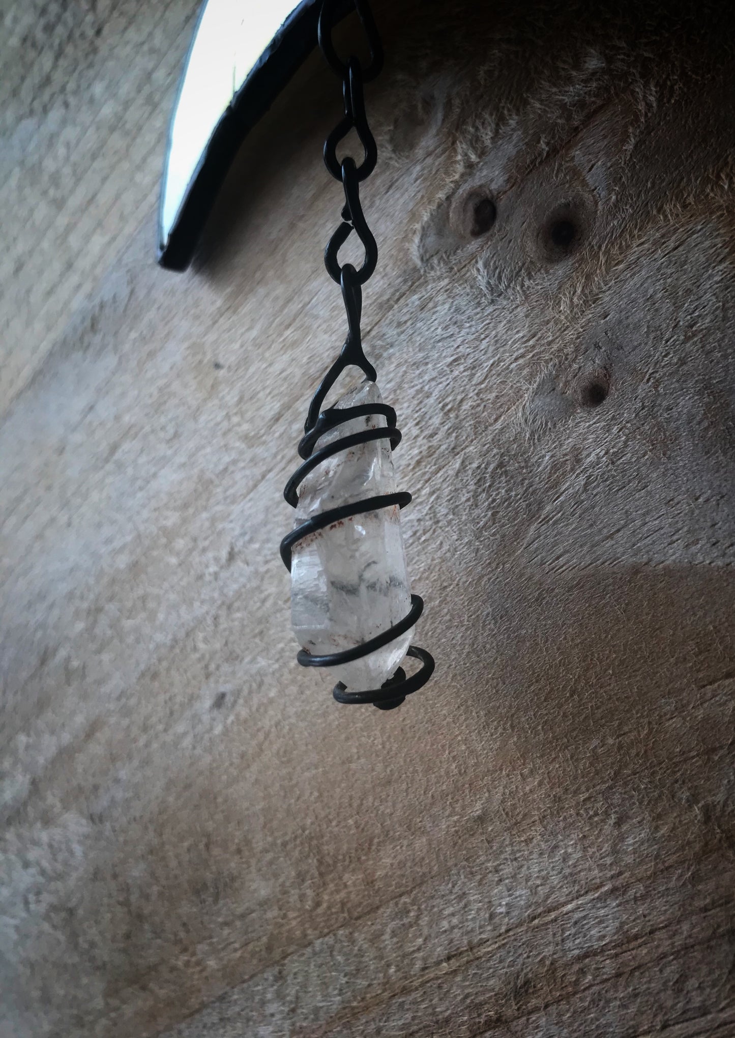 Iridescent Moon Phase with Quartz Crystal